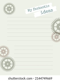 Template for notes My fantastic Ideas in steampunk style, for notes, reminders, plans, ideas, schedule. Vector illustration