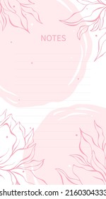 Template for notes, timetable, planners,  notepads, postcards, checklists. Notes card decorated with flowers. Vector illustration for stationery