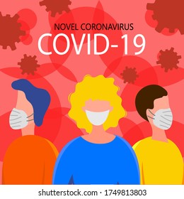 Template for the Novel Coronavirus 2019-nCoV outbreak with a group of people. Pandemic epidemiology concept. Vector flat illustration.