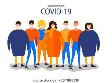 Template for the Novel Coronavirus 2019-nCoV outbreak with a group of people isolated on a white background. Pandemic epidemiology concept. Vector flat illustration.