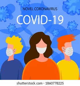 Template for the Novel Coronavirus 2019-nCoV outbreak with a group of people. Pandemic epidemiology concept. Vector flat illustration.