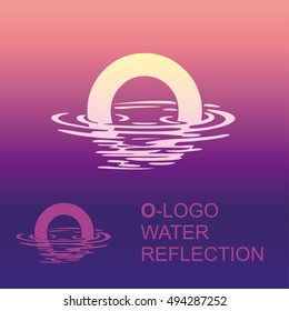 Template O-brand-name companies. Corporate style for the letter O: logo, background. Creative logo letter in the reflection in the water