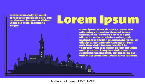 Template with old castle on blue background