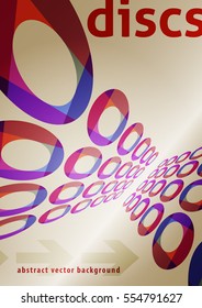 Template of old retro poster with perspective color discs. Vector graphic layout.