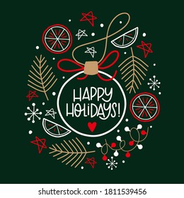 Сhristmas template on dark background. Merry сhristmas and New Year Winter time. Vector illustration. 