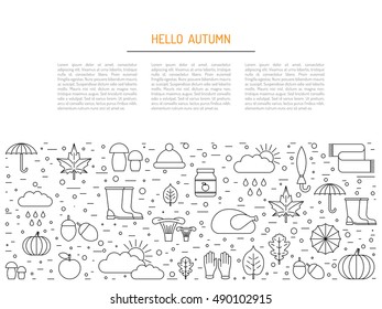 Template on the theme of autumn consisting of background which includes elements symbolizing the autumn and place for text on white background.