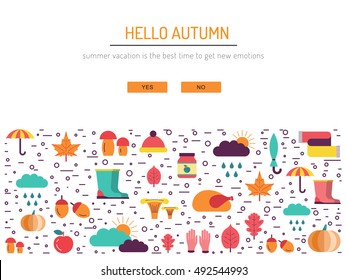 Template on the theme of autumn consisting of background which includes elements symbolizing the autumn and place for text on white background.