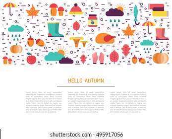 Template on the theme of autumn consisting of background which includes elements symbolizing the autumn and place for text on white background.
