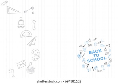 Template on a theme back to school with a sheet in a box. A set of drawing vector elements for education with endolar accessories. Vector illustration EPS 10