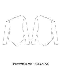 Plantilla de un hombro de mango largo bodysuit ilustración vectorial diseño plano de la colección de ropa