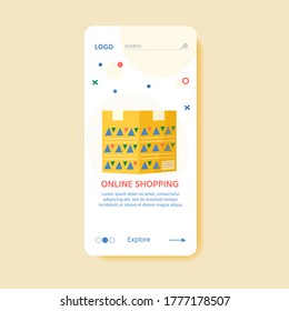 Template for online delivery service concept with carton packages and delivery icons. Web page  with postal parcels, packs, boxes, letters, envelopes. Vector landing design