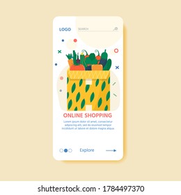 Template for online delivery service concept with carton packages and delivery icons. Web page with postal parcels, packs, boxes, letters, envelopes. Vector landing design