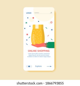 Template for online delivery service concept with carton packages and delivery icons. Web page with postal parcels, packs, boxes, letters, envelopes. Vector landing page