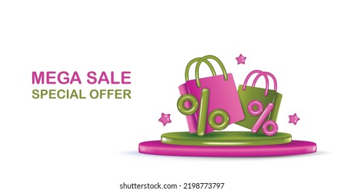 Template for online store. Online Shopping banner. Ecommerce marketing. Homepage Layout. Realistic 3d. Vector illustration