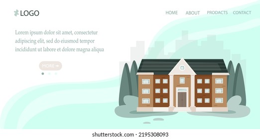 A template for an online store website or a website. The building of administration, education, museum. Educational site, home buyer seminar. The concept of training, education, enlightenment