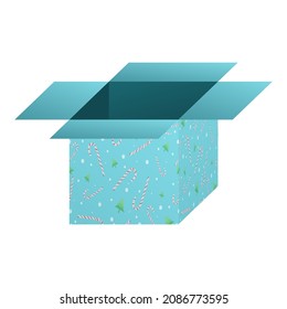 Template with an open gift box for Christmas original design. Vector illustration.