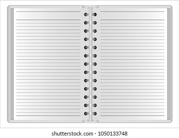 Template of the Open Organizer whith lined pages. Can be used for your design. Vector illustration.