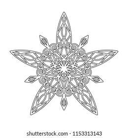 Template of openwork snowflake for laser cutting.Page for winter coloring for children. 