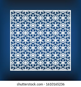 Template of openwork square decorative panel for laser cutting. Pattern of cutout paperwork. Stencil for wedding card, scrapbooking, room divider, wood carving.
