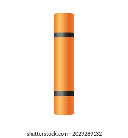 Template of orange rolled folded mat for yoga workout, realistic vector illustration isolated on white background. Yoga or pilates exercising equipment.