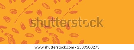 Template organic date fruit banner. Color dried dates seamless pattern. Vector hand drawn charcoal drawings for dried dates label, nutrition packaging design, natural syrup badge.