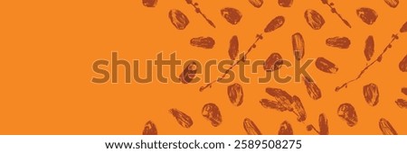 Template organic date fruit banner. Color dried dates seamless pattern. Vector hand drawn charcoal drawings for dried dates label, nutrition packaging design, natural syrup badge.
