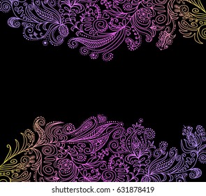 Template with oriental pattern and free space for text. Hand drawing, Central Asian traditional style. Fancy ornament with floral element. Multicolored bright shades. Vector illustration EPS 10