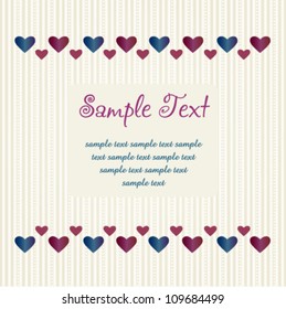 Template ornamental background with text frame. Pattern with hearts with place for your text