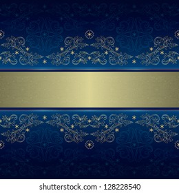  Template with ornate floral seamless pattern on a blue background. Vector background