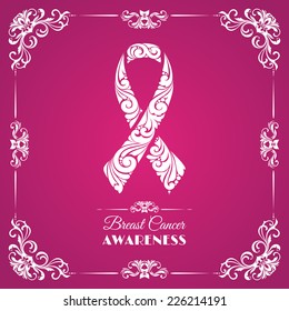 Template with ornate Ribbon of Breast Cancer 