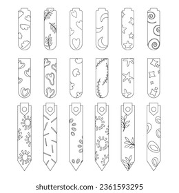 Template outline hand drawn cute bookmarks, stickers