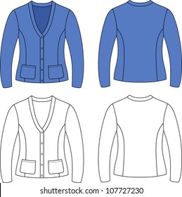 Template outline illustration of a blank cardigan isolated on white background