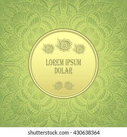 Fondo del paquete de plantillas con el doodle Zen tintineo en colores verde dorado para felicitaciones o invitaciones o para publicitar cosas diferentes