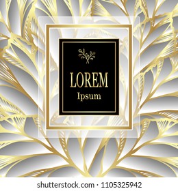 Template for package or flyer from Luxury background made by foil leaves in silver gold colors for cosmetic or perfume or for package of tea or for alcohol label or for advertising jewelry 