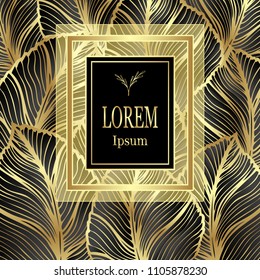 Template for package or flyer from Luxury background made by foil leaves in black gold for cosmetic or perfume or for package of tea or for alcohol label or for advertising jewelry or for brand book