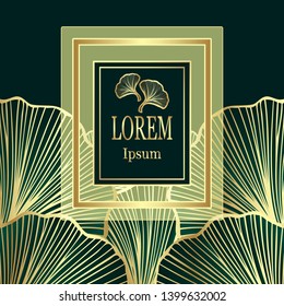 Template for package or flyer from Luxury background with  leaves  in green gold   for cosmetic or perfume or shampoo or  for package of  tea or label or for brand book
