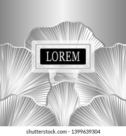Template for package or flyer from Luxury background with  leaves  in silver for cosmetic or perfume or shampoo or  for package of  tea or label or for brand book