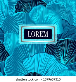 Template for package or flyer from Luxury background with  leaves  in silver marine blue for cosmetic or perfume or shampoo or  for package of  tea or label or for brand book