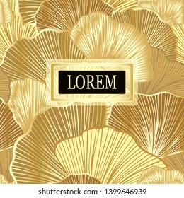 Template for package or flyer from Luxury background with  leaves  in gold  for cosmetic or perfume or shampoo or  for package of  tea or label or for brand book