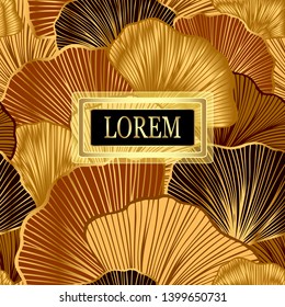 Template For Package Or Flyer From Luxury Background With  Leaves  In Brown Gold  For Cosmetic Or Perfume Or Shampoo Or  For Package Of  Tea Or Label Or For Brand Book