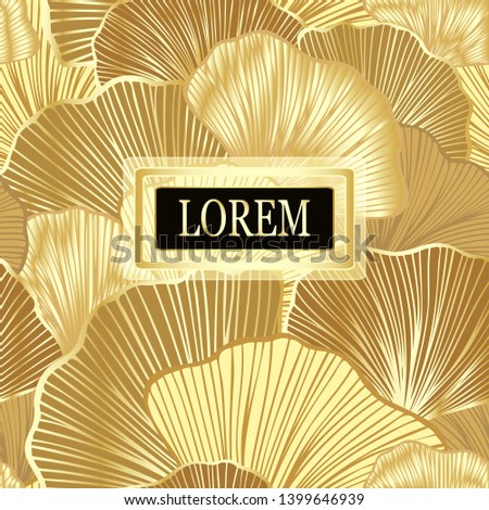 Template for package or flyer from Luxury background with  leaves  in gold  for cosmetic or perfume or shampoo or  for package of  tea or label or for brand book