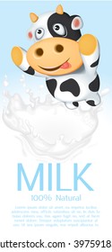 Template Packaging Label Milk with Happy Cartoon Cow