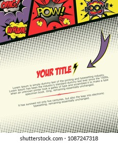 Template page comic. Vector illustration. Words comic, wham, omg,boom and pow.