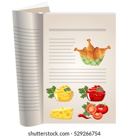 Template pages of a cookbook. You can have there favorite recipes. Chicken drumsticks with ketchup and cheese sauce