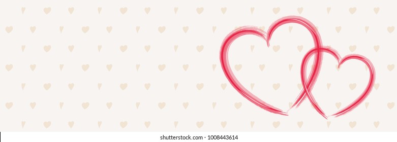 Template of panoramic header with cute hearts. Mother's Day, Women's Day and Valentine's Day. Vector.
