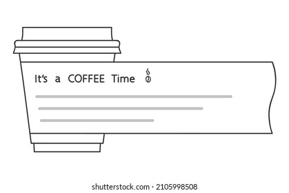 Plantilla con taza de café de papel para mensaje de texto. Café para ir, bebidas calientes se llevan, concepto gráfico. Llamar la atención sobre el diseño de promoción en los cafés de comida rápida. Vector