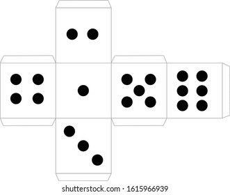 template for paper cube dice making. big black dots on white background.