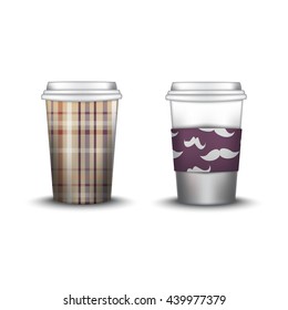 template paper cup for coffee and tea with the texture paper cup template for soda or cold beverage, isolated on white background. Packaging collection. Mockup. mustaches swatch inside