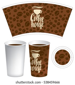 template of paper cup for hot drink with the background of coffee beans