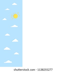 Template with paper cut  clouds and sun shape. Papercut summer shapes for flyer design. Vector illustration.